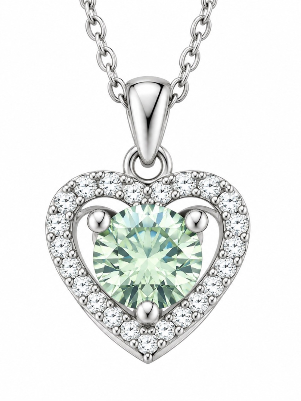 Luxury Green Moissanite Diamond 925 Sterling Silver Heart Pendant Necklace